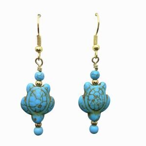 Artisan Blue Sea Turtle Earrings Dangle Howlite Gemstone Aquatic Beach Life NEW